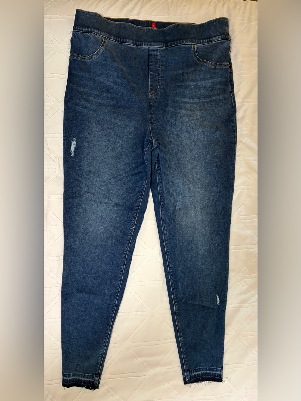 SPANX Dark Blue Stretch Jeggings with Subtle Distressing